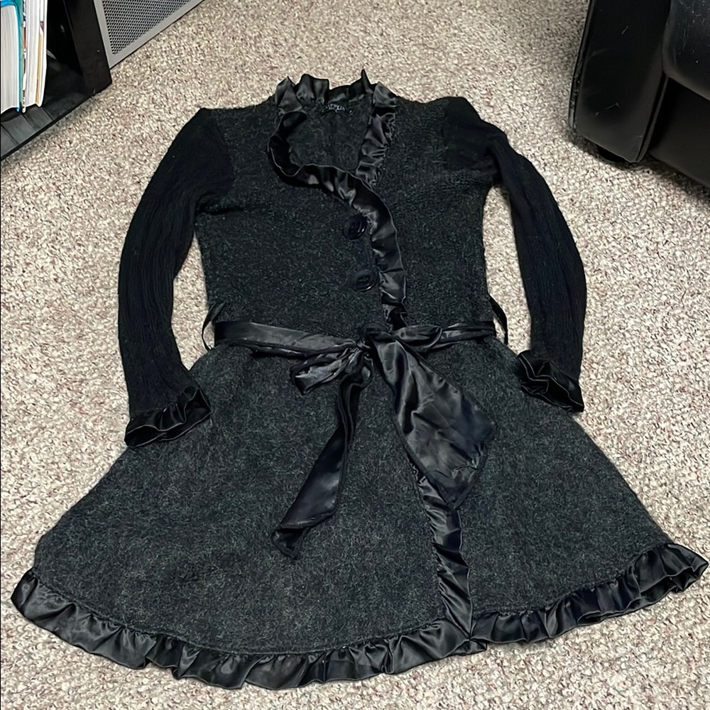 Elegant Black Women's Cardigan with Satin Trim